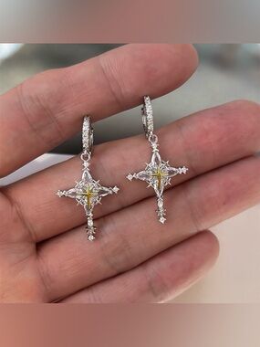 CZ Cross Dangle Drop Earrings for Men Women Streetwear Punk Hip Hop Unisex